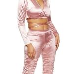 NWT! Fantastic Tie Back Waist Pink Satin Crop Wrap Top Cropped Size M Photo 1