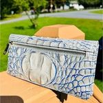 Brahmin  Melbourne Croc Embossed Leather Wallet Blue Gray Snap Closure Photo 3