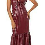 Donna Morgan  Faux Leather V-Neck Twist Detail Midi‎ Dress Burgundy Size 14 Photo 0