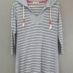 sandiva gray White Striped Jersey Knit Hooded 3/4 Sleeve Cover Up Tunic Beach s. Photo 0