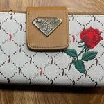 Baby Phat  Hand Clutch Wrist Wallet - Brown Leather with Rose Engraved Design Photo 0