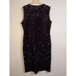 Nina Leonard Velvet Sequin Sheath Dress Burgundy Purple Size L Party Holiday Stretch Date‎ Photo 4