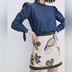 Veronica Beard Inga Embroidered Raw Silk Beaded Mini Skirt -NWT Size 12 Photo 1