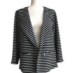 Roz & Ali Woman Black White Stripe Open Front 3/4 Sleeve Blazer Jacket Size 1X Photo 0
