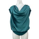 EXPRESS  Womens Blue Teal Silk Satin Cowl Neck Short Sleeve Blouse Bodysuit Top M Photo 0