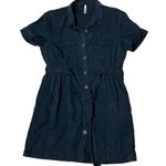 ZARA  TRF Dress Blue Utility Soft Viscose Short Sleeve Belted Size Small Photo 2