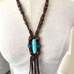 Blue beaded brown cord boho necklace Photo 0