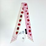 Versace Strawberry Garden Silk Skinny Twill Scarf Tie Logo Pink Red NWT Photo 3