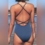 Cupshe NWT  Women's Solid Color V neck Lace Up One Piece Swimsuit Blue Size S Photo 1