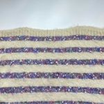 Handmade  Sweater Chunky Striped Women Cream Purple Cozy Fairycore Autumn Unique Photo 2