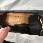 ZARA Black Snakeskin Faux Leather Loafers Size 36 Gold Buckle Photo 4