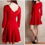 Anthropologie  Sundays in Brooklyn XS‎ Red Dress Scalloped Fit N Flare Cocktail Photo 1