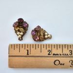 Antique Gold Tone Metal Purple Rhinestones Faux Pearl Dress Clips Photo 3