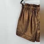 NUDE High Waist Shorts Foil Metallic Paperbag Boxer Style Pockets Gold Black 8 Photo 5