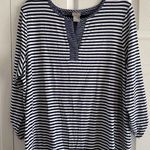 Chico's 3 Womens XL Navy Striped Top Stretch Tunic Casual Coastal Clean Girl Photo 0