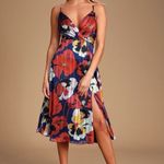 Lulus All About Love Royal Blue Floral Print Midi Dress Size XS Photo 3
