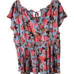 Torrid  Floral Print Blouse Smocked Waist‎ Tie Back Plus Size Top 3 Photo 0