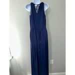 Massimo Dutti  NAVY BLUE‎ SATIN KEYHOLE FRONT LINED MAXI GOWN DRESS SIZE 6 Photo 3