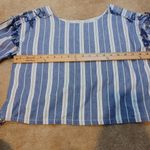 Tula Rosa Size Small S 100% Cotton Top Fringe Blue White Adjustable Waist Blouse Photo 3