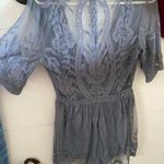 Dainty Hooligan  Periwinkle Blue Plunging Neckline Lace Romper Photo 3