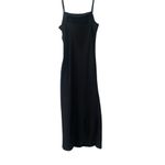 Grade & Gather  Black Silky Slip Dress Gathered Side Maxi Side Slit Photo 4