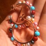 Multi Color Shell Pearl Goldtone and Stainless Steel Hoop Earrings Photo 1