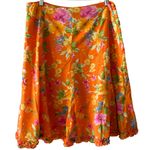Y2K tropical floral 100% cotton ruffle trumpet hem kick skirt size 10 medium Orange Photo 0