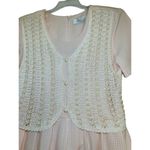80s Vintage Cottage Core Midi Dress Crochet Vest Pastel Pink Gingham Prairie Size 12 Photo 2