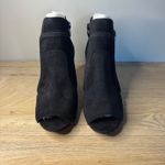 Vince Camuto Shoes Peep Toe Suede Buckle Booties Black Cone Heel Womens 8 Wide Photo 2