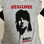 Next Level Apparel Stallone Rambo Graphic Logo Stretchy Grey Cap Sleeve Short Sleeve T-Shirt sz XS Photo 1