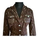 Cache Brown Sequin Encrusted Gemstone Buttons Jacket Top Fitted Stretch $198 NWT Photo 0
