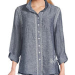 John Mark  Chambray Blue 100% Linen Embroidered Chambray Tunic Button Shirt 0X Photo 0