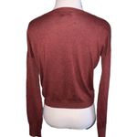 Pink Rose Burgundy Cropped Tie Front Lightweight Long Sleeve Sweater Small Photo 7
