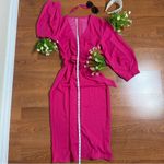 Hot pink v neck wrap tie maxi long sleeve thick back zip dress Size L Photo 3
