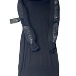 Bebe Mesh Sleeve Cowl Neck Drape Black Midi Sweater Dress Large Photo 1