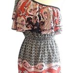 Black and rust one shoulder ruffle top size large Photo 0