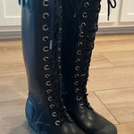 Hunter  Watling Tall Lace Up Rain Boots Women’s Black Green Size 5 Photo 0