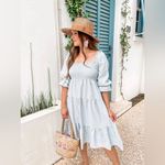Amazon R.Vivimos gingham midi dress smocked Puff Sleeves Bow Off-Shoulder Boho sage Photo 3