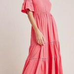 Anthropologie Sundry 1 Maxi Dress Small Pink Tiered Peasant Ruffle Short Sleeve Photo 0