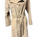 Jennyfer J 100% Leather Long Tan Belted Trench Coat Women size 10 Photo 0
