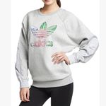 Adidas  Tropical Trefoil Heathered Grey Crewneck Sweatshirt Floral Logo Rare S Photo 9