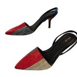 Diane Von Furstenberg  Mortelle‎ Leather Slingback Heels Snake Effect 8.5 Photo 3