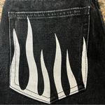 Romwe  Women’s Black Flame Pocket Straight Leg Jeans High Rise Goth Grunge Punk 2 Photo 9