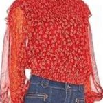 Free People Size Large Roma Floral Smocked Top Ruffle Sheer Balloon Sleeve Top Photo 0
