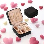 Mini Jewelry Box Portable Travel Jewelry Storage Box, PU Leather Small Organizer Black Photo 9