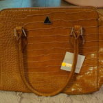 Liz Claiborne Career Satchel in Mustard Croc-Embossed Leather Bag. NWT Photo 0