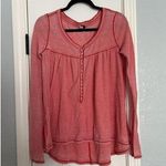 Free People Thermal Henley Top Red Waffle Knit Long Sleeve Babydoll Blouse XS Photo 0