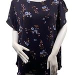 Premise Woman Blouse Size 2X Navy Floral Chiffon Short Sleeve Button Spring Photo 0