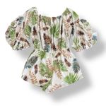 Umgee ‎ Cream Off Shoulder Ruffle Sleeve Tropical Print Short Romper Size Large Photo 5