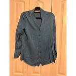 Soft Surroundings  Teal Textured Button Down Long Sleeve Shirt Top Women's Medium Photo 3